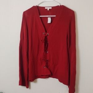 Maurices Sheer Red V-Neck Long Sleeve Blouse Woman's Size Small